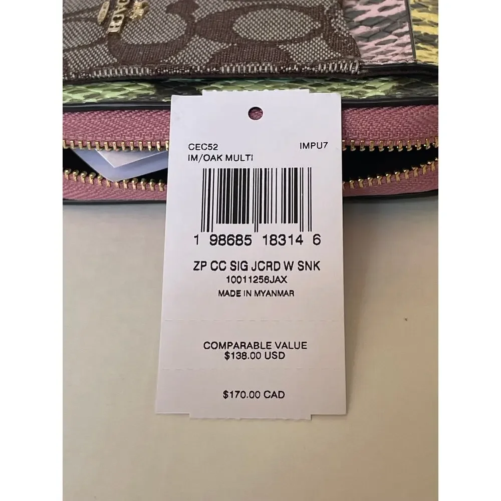 Coach CEC52 Zip Card Case Signature Jacquard ID Wallet Chain Strap